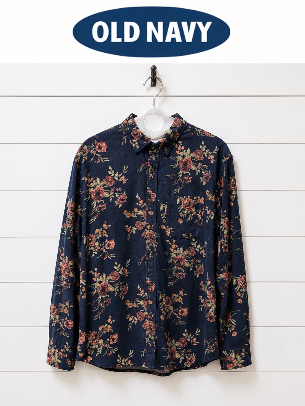 OLD NAVY Men’s Floral Corduroy Shirt Navy Size XL Unisex